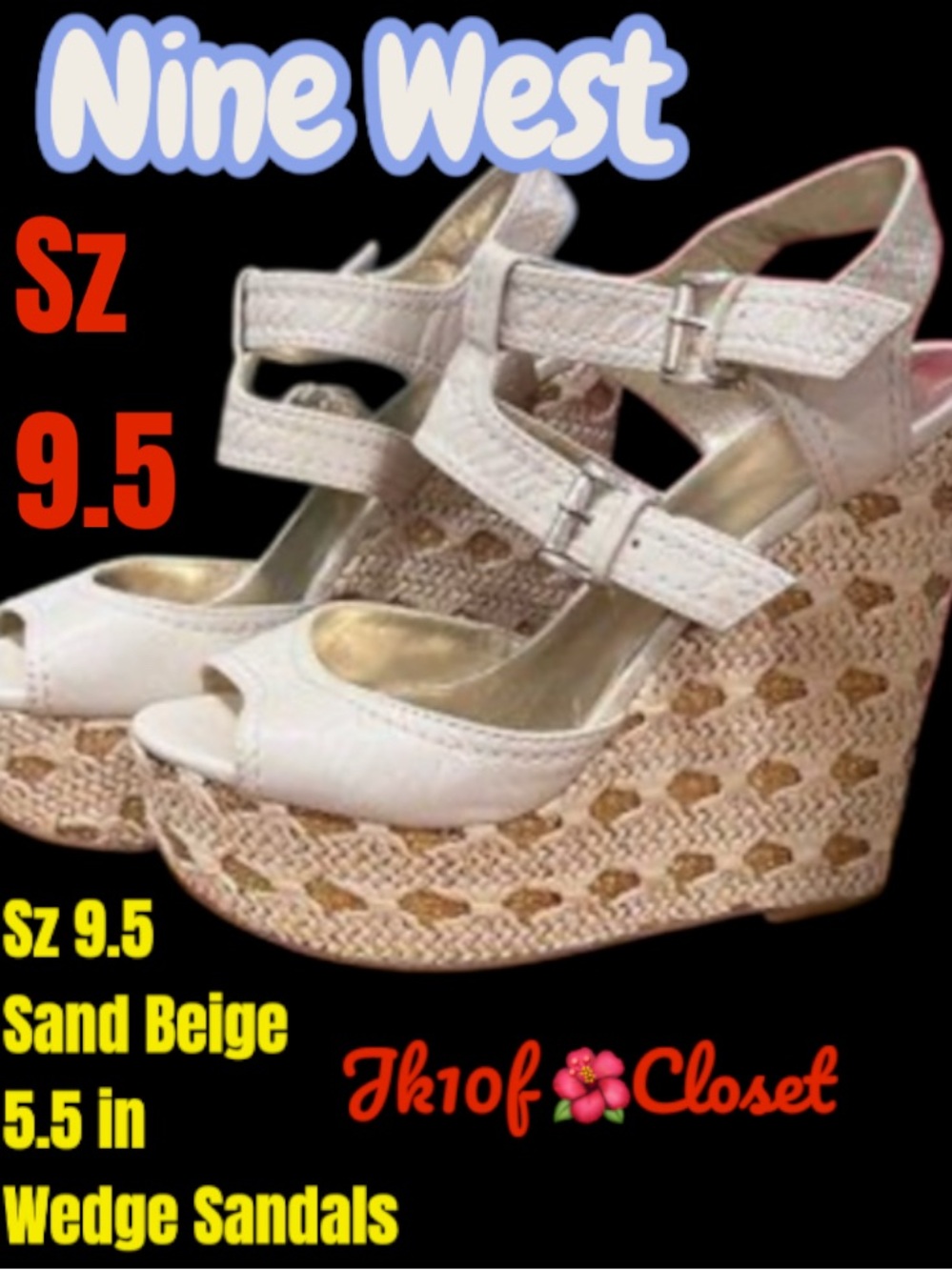 LOWEST 🌺NINE WEST SAND BEIGE 5.5 IN WEDGE SANDALS